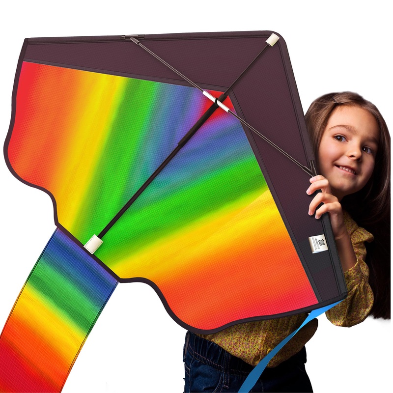 42” Large Rainbow Kite for Kids and Adults – Easy to Assemble & Fly Large Kites for Kids Ages 4-8, 8-12, 3-5 – Beach Kids Kite