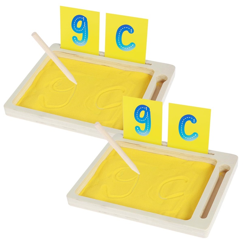 6PCS Montessori Wooden Sand Tray for Classroom, Kids Writing and Letter Tracing With Pen, Cards for Letters and Numbers (6)