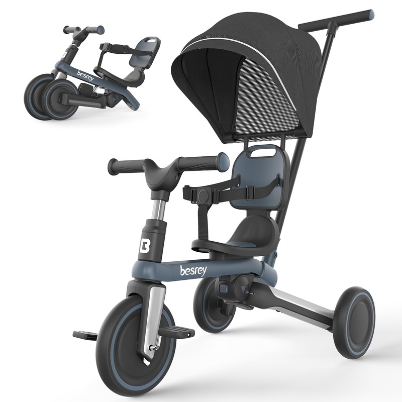 besrey Toddler Tricycle with Parent Steering Push Handle for 1-3 Years Old Girls and Boys, Toddler Bike with Removable Pedals, F