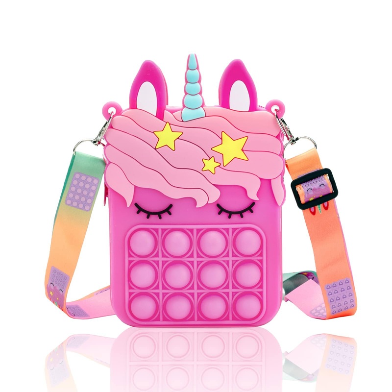 Big Rose Red Unicorn Pop It Fidget Toy for Girls, Silicone Cartoon Push Pop Bubble Fidget Sensory Toy Stress Release Pop Coin Pu