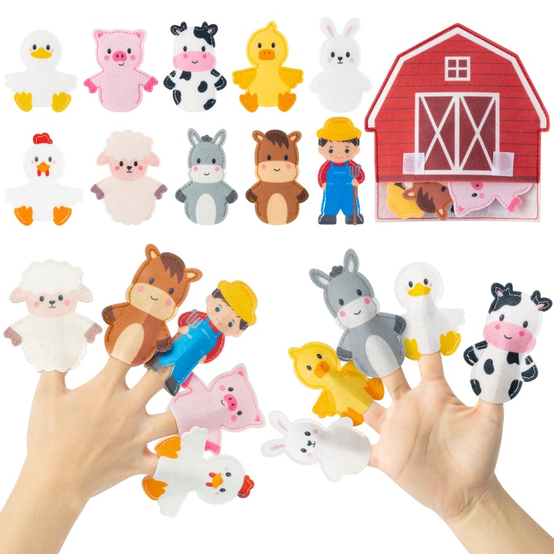 COcnny Farm Animal Finger Puppets – 11pcs Farm Felt Finger Puppet with Barn Bag Set Making Crafts Kit for Kids, Make Your Own St