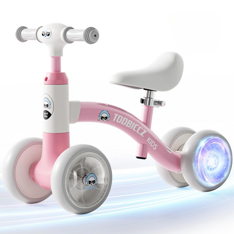 Colorful Lighting Baby Balance Bike, 4 Silence Wheels, Adjustable Handlebar Seat, No Batteries, Toys for 1 Year Old Girl Gifts 1