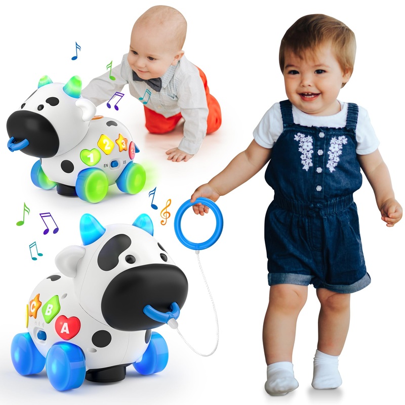 Crawling & Walking Baby Toys 6-12-18 Month, Bilingual Musical Toys for 1 Year Old Old Boy Girl, Developmental Infant Toy for 6 7
