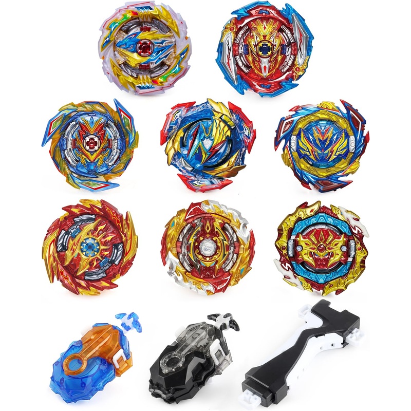 Desamvap Bey Battling Bay Blades and Launcher Toy Set 8 Metal Fusion Spinning Tops 2 Launchers 1 Grip Burst Tops Burst Gyro Comb