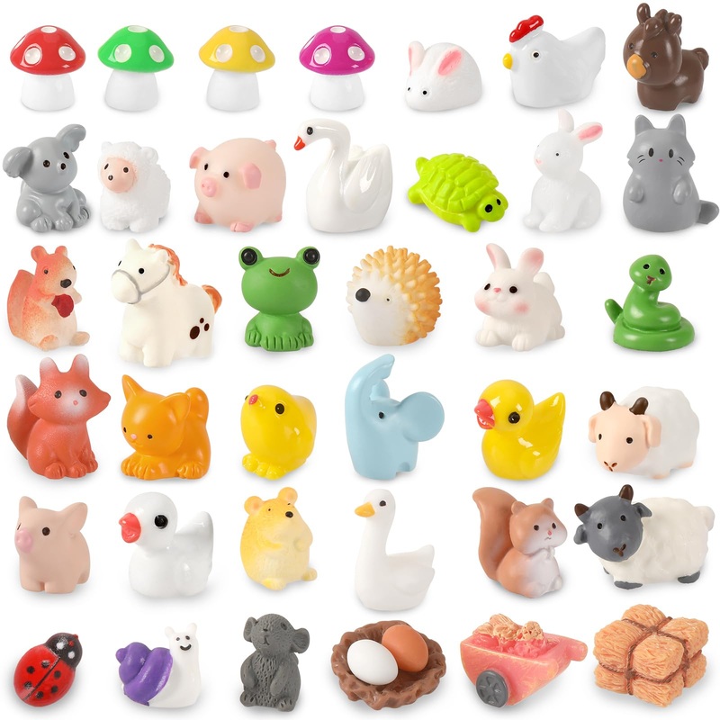 DTOFOOT 56 Pcs Mini Resin Animals Tiny Farm Animals Resin Ducks Cats Turtles Frogs Mini Animals Figures to Hide Mini for Fairy G