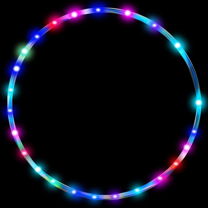 Fun LED Fitness Hoop Dance Auto Color-Changing 24in/60cm Light-Up Exercise Equipment for Kids with Strobing Glow Effects (Requir