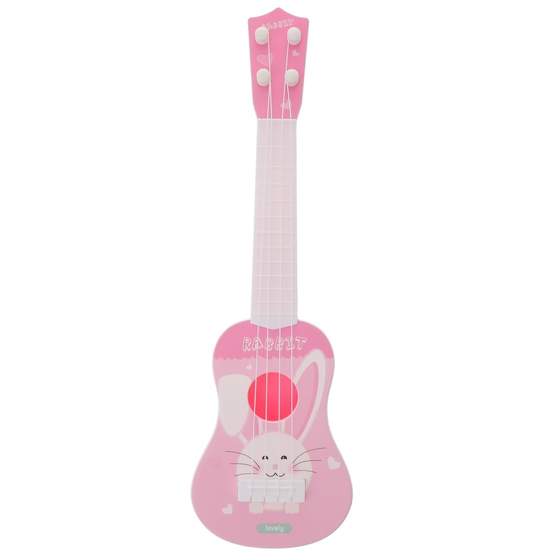 Generic Guitar Toy Pink Rabbit Early Educational Instruments 4 Strings Ukulele Toy Musical Instrument Toy Gift for Toddlers Kids