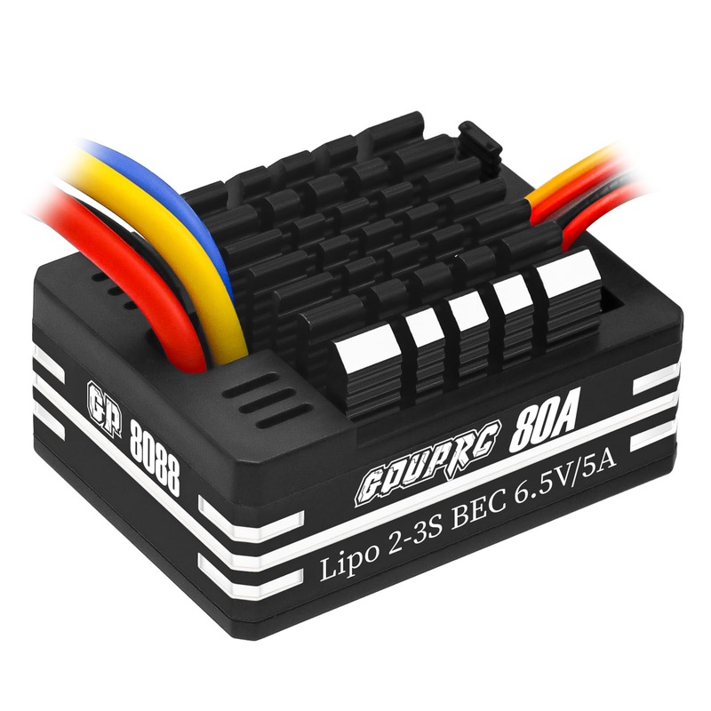 GOUPRC 2S-3S LiPo Metal 80A Brushed ESC Electronic Speed Controller T-plug/XT60 Plugs for 1/10 RC Car RC Boat for use with 540/5