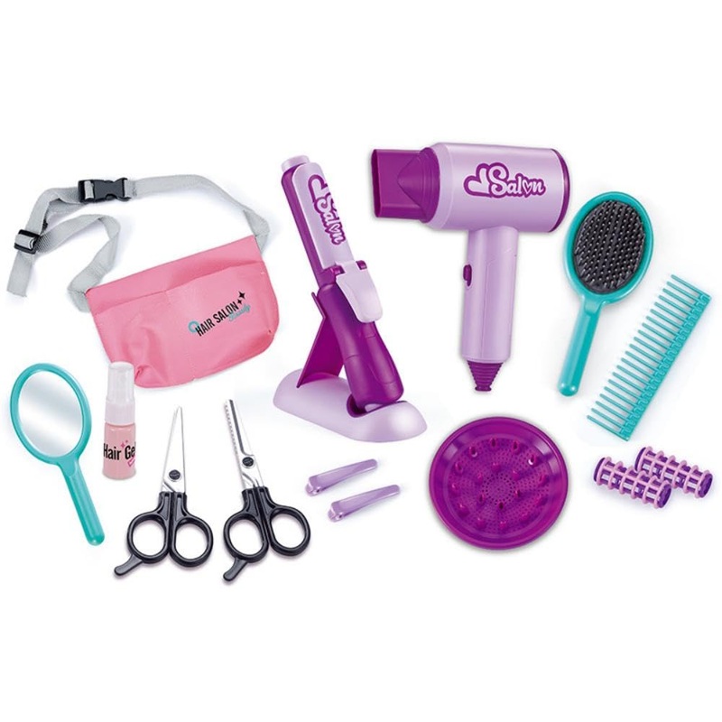 Hair Salon Toys for Girls,Pretend Play Kids Makeup Kit with Hairdryer,Curling Iron and Other Accessories,Haircut Set Toy for Kid
