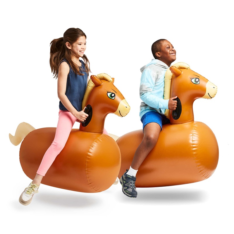 HearthSong Hop ‘n Go Inflatable Bouncing Ride-On, 48” L x 20” W x 36” H, Set of 2, Outdoor Play, Ages 5 and Up, Horses