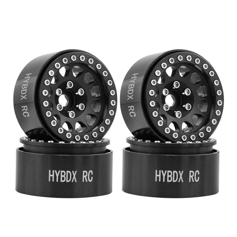 HYBDX Rc 1.9 Inch Aluminum Alloy Beadlock Wheel Rim Hub 4pcs Suit for 1:10 RC Crawler Axial SCX10 SCX10 II TRX4 RC4WD D90. (Blac