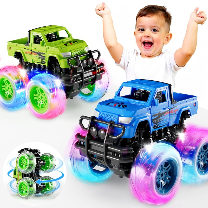 iValea Monster Trucks Toys for Toddlers Boys: Light-up Wheels for Kids Age 2-4 Years Old,Toy Car for Kid Ages 3-5,Boy Cars to 3-