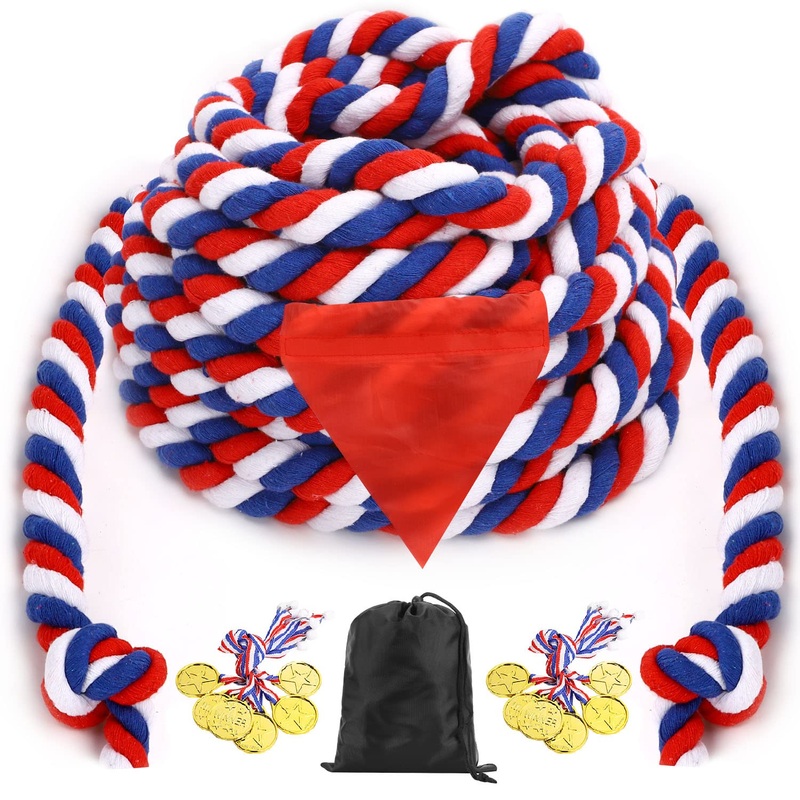JHkim Tug of War Rope – 40FT War Rope for Family Reunion Games, Field Day Yard Games for Kid and Adult, Independence Patriotic D