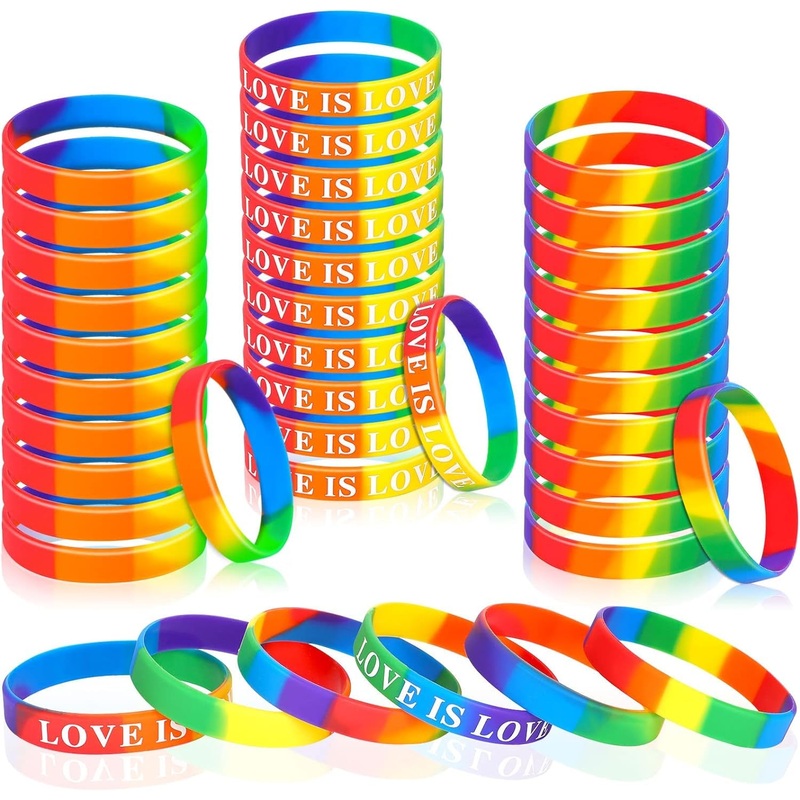 JUNEBRUSHS 42pcs Gay Pride Silicone Bracelets LGBT Sports Rubber Wristbands Accessories for Parades Decorations Party Favors