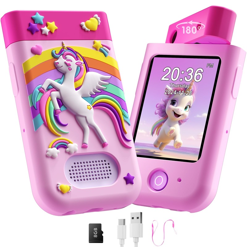 Kids Smart Phone Toy for Girls, Christmas Birthday Gift for Girls Ages 3-10, Touchscreen Toddler Play Phone with Rotating Camera