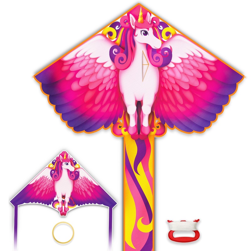 Kites for Kids – 2 Pack: Unicorn Kite & Mini Finger Launcher, Easy to Fly, Ages 4-12