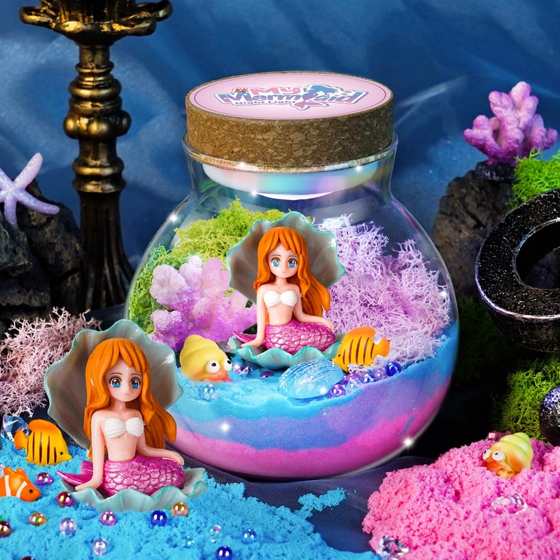 Light-Up Mermaid Terrarium Kit for Girls, DIY Arts & Crafts Gift for Girls Ages 4-6 7 8-12 Year Old, LED Night Light with Remote