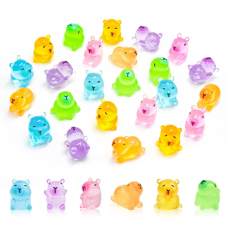 Luminous Mini Capybara Figurines 24 Pieces Colorful Tiny Capybara for Dollhouse Miniatures Car Dashboard Fairy Garden Capybara B