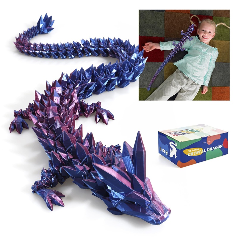 Meet Gladness 24 in 3D Printed Dragon, 24inch Dragon,3D Dragon Toy,Large Dragon Present,Ariculated Crystal Dragon(Blue Purple, 2