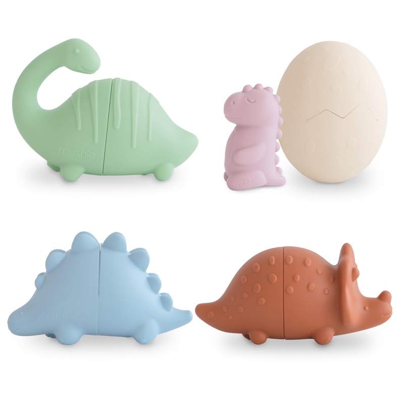mushie Dino Bath Toys Play Set for Toddlers | 100% Food Grade Silicone | Mold Free, Pack of 5