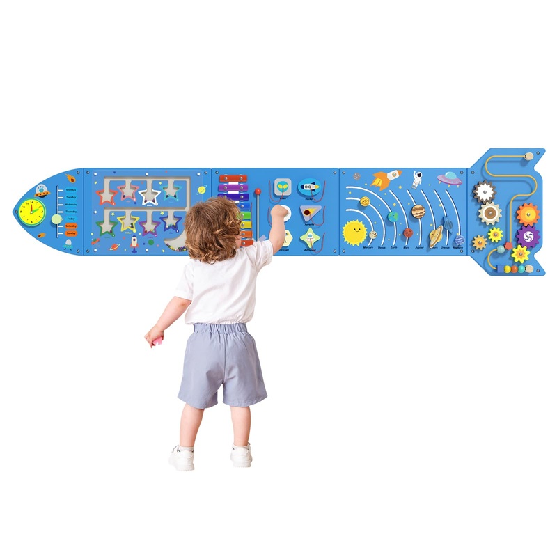 NIGWET Rocket Sensory Wall Panel – Montessori Toddler Activity Cube, Blue