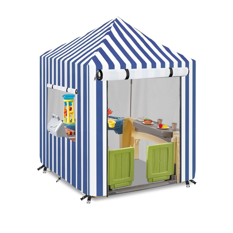 Outdoor Kids Playhouse Cover,Waterproof Cover Suitable for Multiple Brands with The Same Size Kids’ Playhouse.Blue and White Str