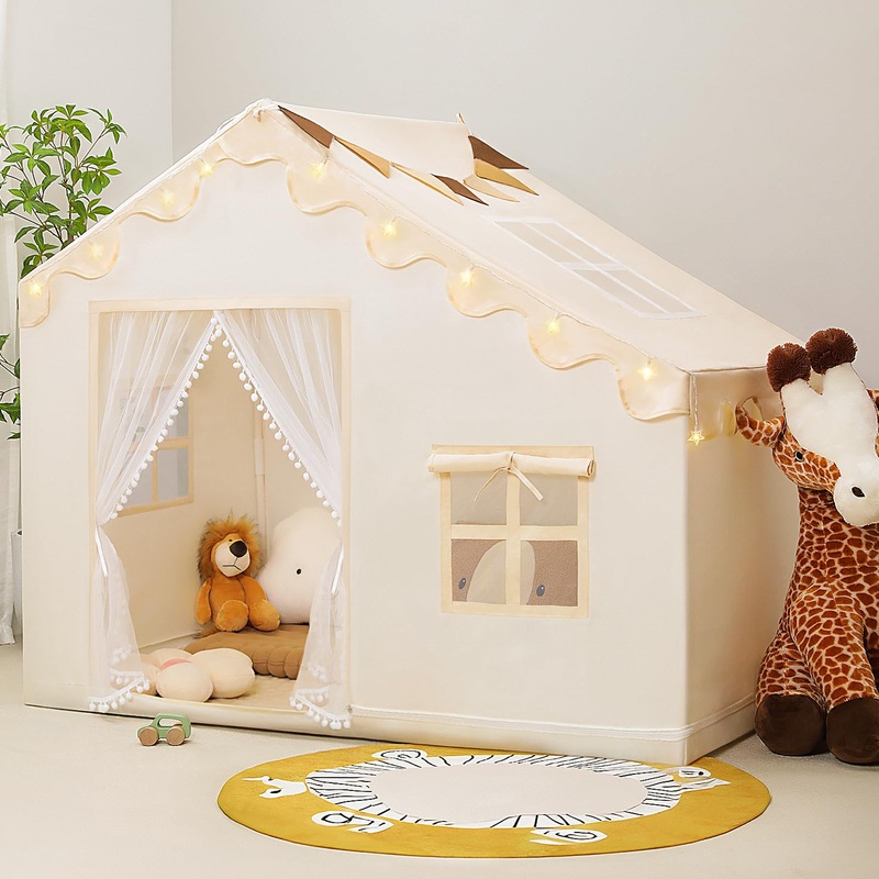 PIIKAGO Kids Play Tent with Mat – Kids Tent Indoor with Star Lights and Flags, Toddler Tent for Kids Ages 3-8, Toddler Playhouse