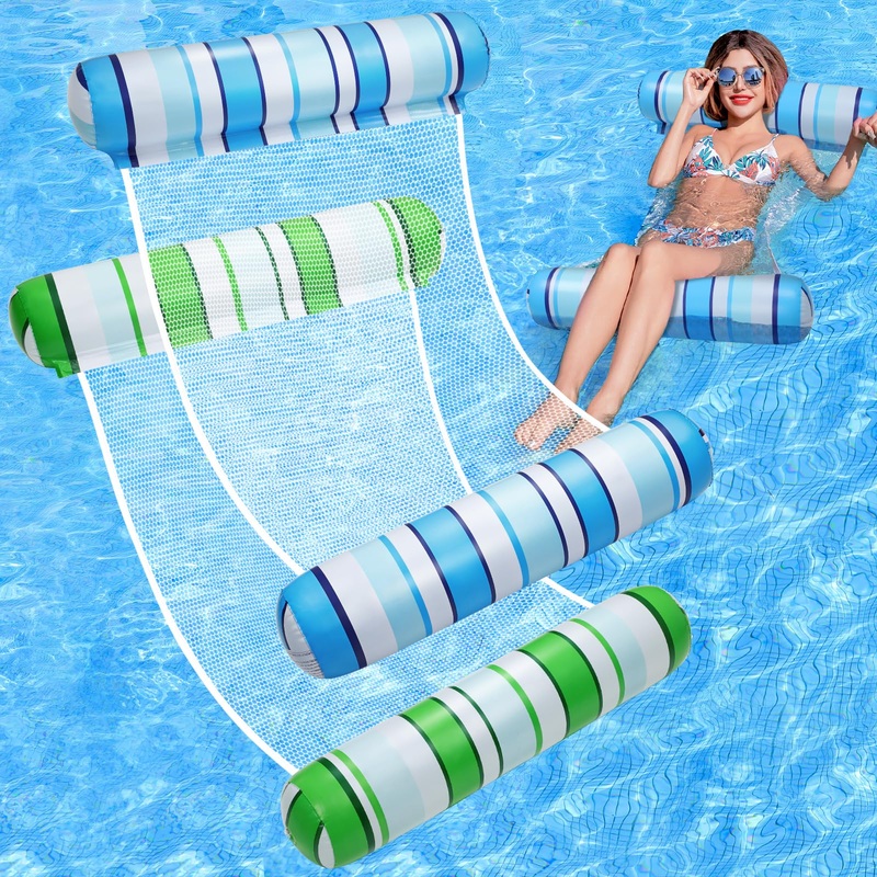 Pool Floats Adult, 2 Pack Inflatable Pool Floats, 4-in-1 Multi-Purpose Rafts Lounger Water Hammock for Swimming Pool, Thick PVC