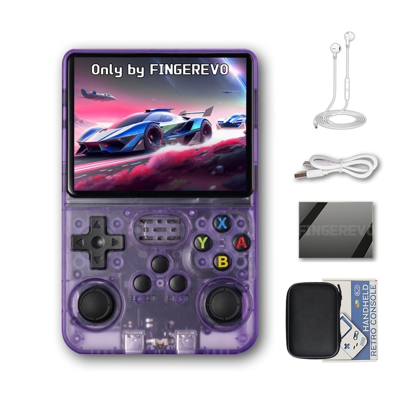R36S Handheld Game Console 3.5-in 640*480 IPS OCA Screen 3200mAh Opensource System Purple Transparent
