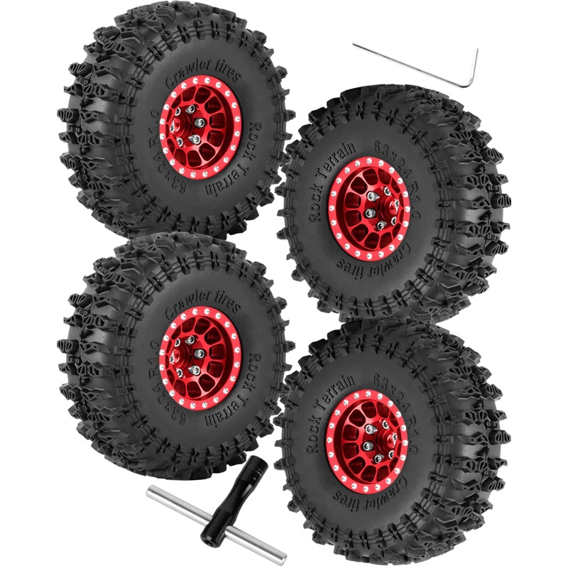 RCHuiWow 1.0” Beadlock RC Wheels and Tires for 1/18 TRX4M,1/24 Axai1 SCX24 RC Crawler,1.0 Beadlock Tires w/Alloy Aluminium Whee
