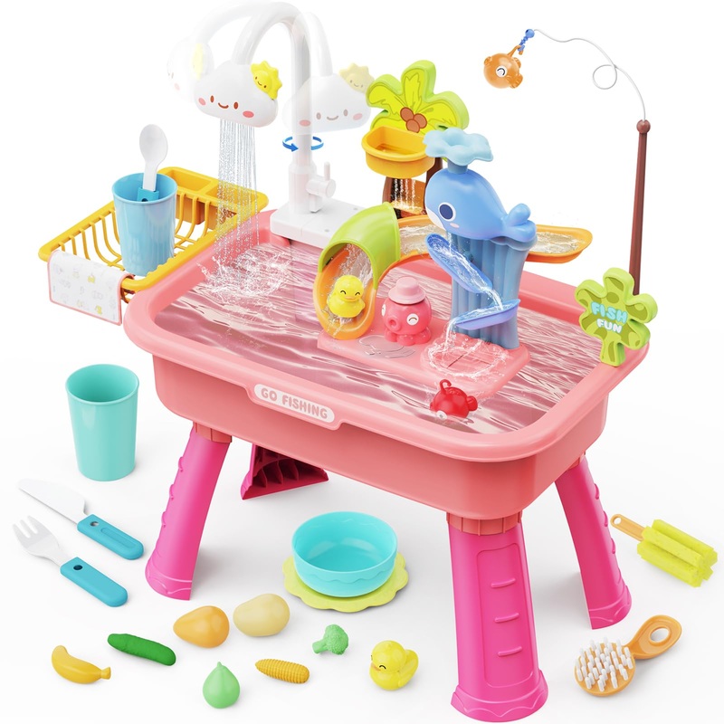 SHXYKZ Water Table for Toddlers 1-3, Water Table for Kids Ages 4-8 with Pump, Play Sink with Running Water, Kitchen Sink for Tod