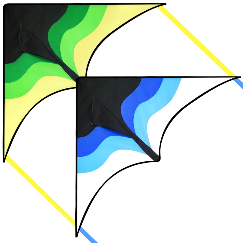 SYNCFUN 2 Packs Large Delta Kite Gradient Green and Blue- Easy to Fly for Kids and Adults, Beach Kite with 328 ft String for Out