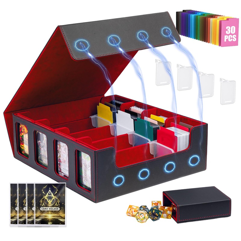 Tiff-K 4 Row Trading Card Storage Box MTG Commander Deck Box TCG Card Storage Box for Toploader, Card Organizer Box with Divider