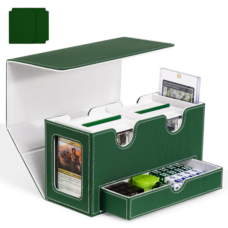 UAONO Card Deck Box for MTG, Double Card Storage Box with 2 Commander Display & 1 Dice Tray, Fits 200+ Double Sleeved Cards, Org