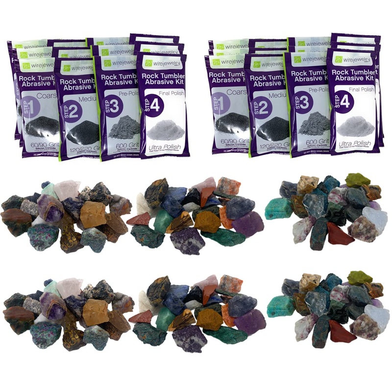 WireJewelry World Stone Mix Rock Tumbler Refill Kit – 3 Lbs. Each of Asia, Brazil and Madagascar Stone Mixes and 6 Batches of 4