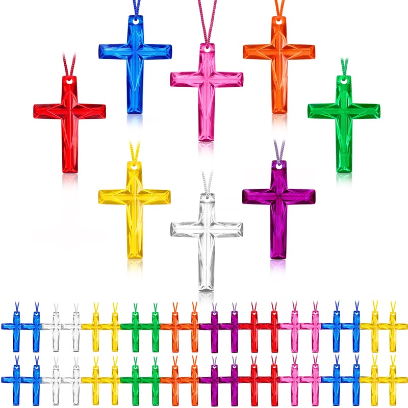 XIPENGKEJI 256 Pcs Crystal Cross Necklace, Plastic Cross Necklace Christian Gift Bulk Religious Party Favors Toy for Sunday Scho
