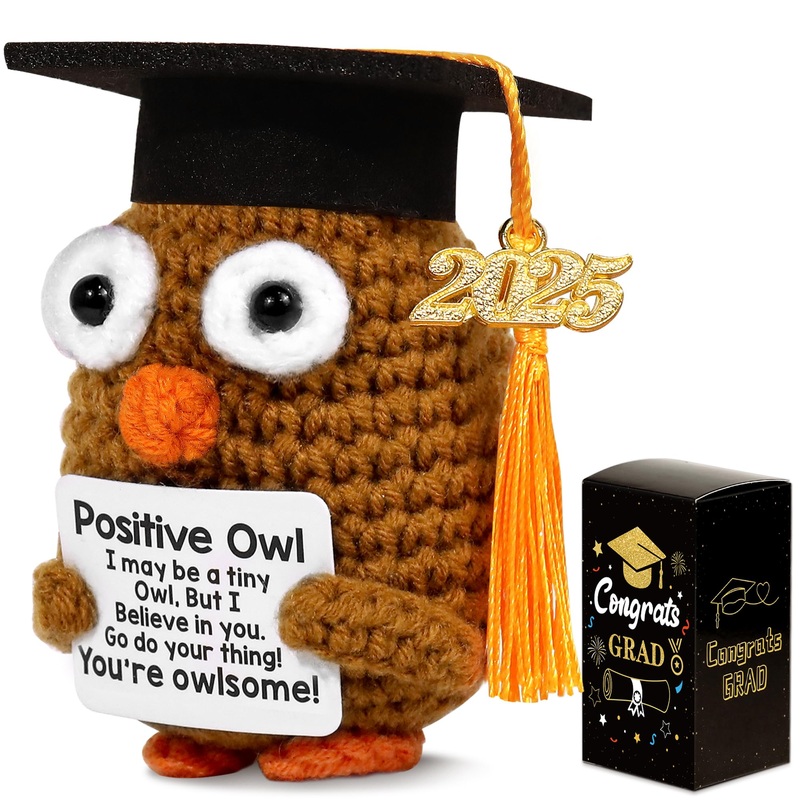 2025 Graduation Gifts, Positive Owl with Cap, Emotional Support Crochet, Cute College & High School Grad Gift for Her Him Friend
