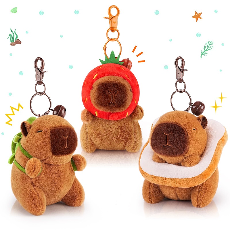 Achwishap 3PCS Capybara Plush Keychain,Cute Keychain Capybara Stuffed Animal,Soft Capybara Plush Toys Key Chain,Kawaii Plushie S
