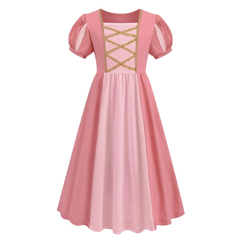 ADDACOS Girls Renaissance Medieval Dress Princess Costume Halloween Outfits Birthday Party Dress Up Clothes (Pink, 130 (5-6T))