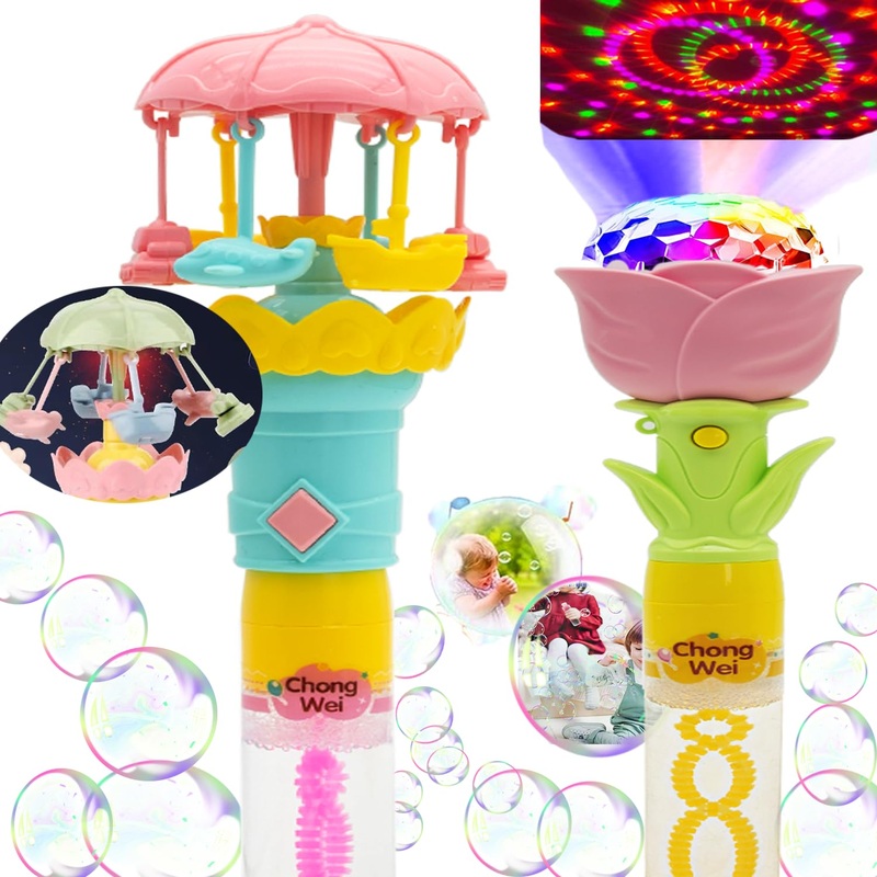 Bubble Stick Wand Bubble Maker 2 Packs,Blingbrione Bubble Blower Cute Spinning Light-up Wand Butterfly Bunny Rabbit Rose for 3-1