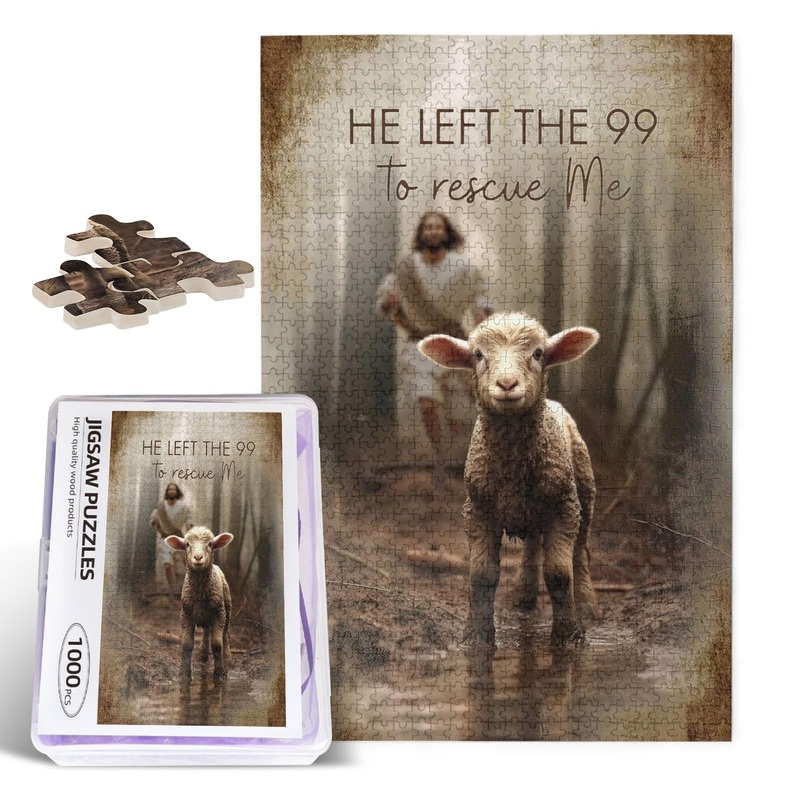 Christian Jesus and Lamb Puzzles for Adults 1000 Pieces Jesus Running After Lost Lamb Jigsaw Puzzles Religious Wooden Puzzle Fam