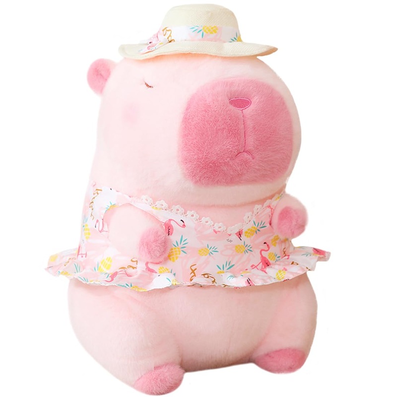 ELAINREN Stuffed Pink Capybara Toy Wearing Swimsuit,Kawaii Elegant Guinea Pig Plush Doll Gifts/13.7”