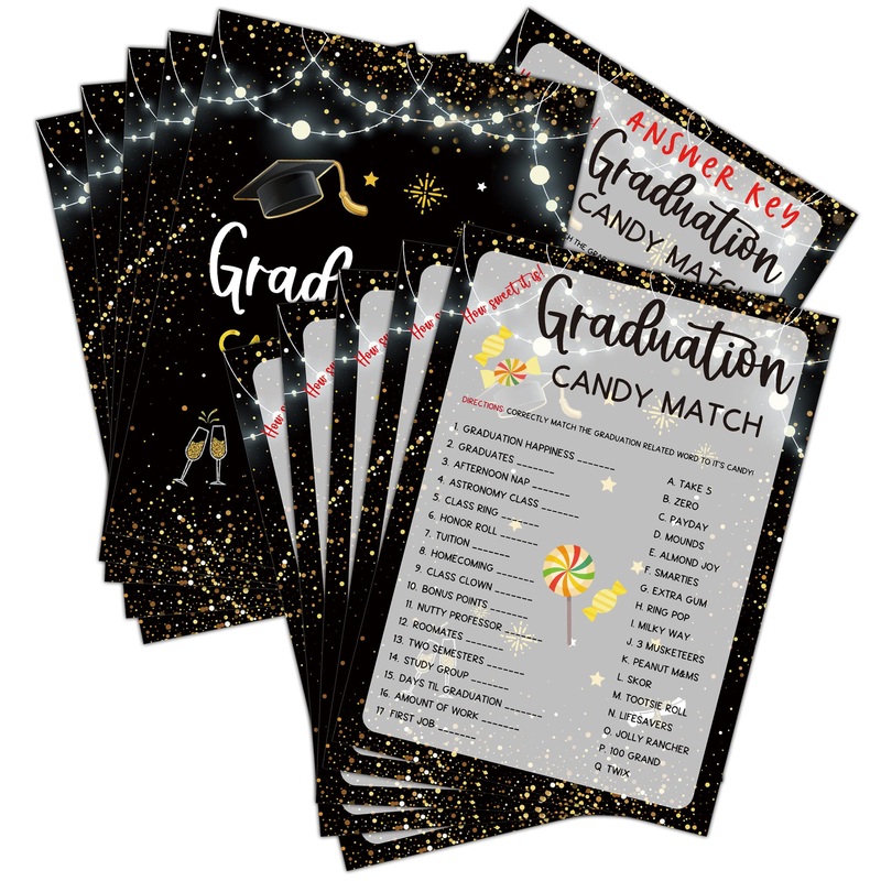 Graduation Party Games – Ever Or Never Game Cards for The Graduate – Graduation Party Decorations 2024 – Gold & Black Grad Celeb