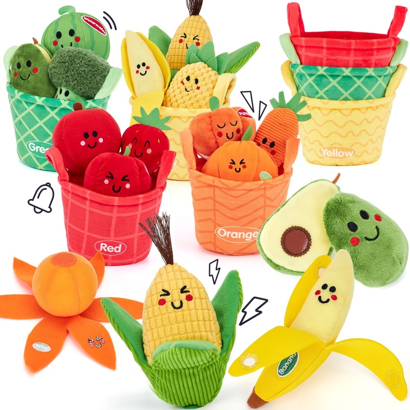 hahaland Baby Sensory Toys – 16 PCS My First Fruit Vegetable Color Sorting Play Food with Crinkle Rattle Sound, Montessori Toys