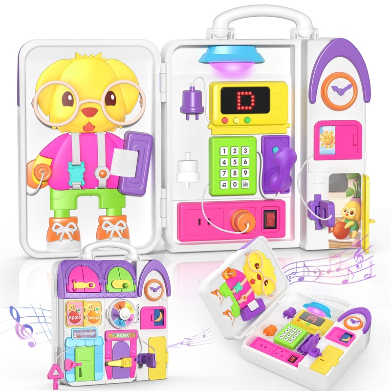 INNOSKY Montessori Busy Board for 1 Year Old Boy Girl, Musical Baby Toys 12-18 Months, Bilingual Learning Educational Toddlers T