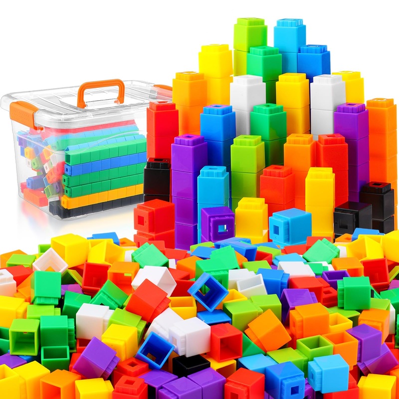 Jenaai 500 Pcs Math Learning Linking Cube with Storage Container Counting Cubes, Colorful Plastic Counting Blocks, Manipulatives