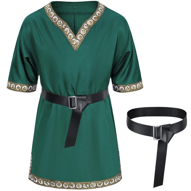Kids Medieval Costume Boys Viking Tunic Knight Warrior Renaissance Shirts with Belt 4-6T Green