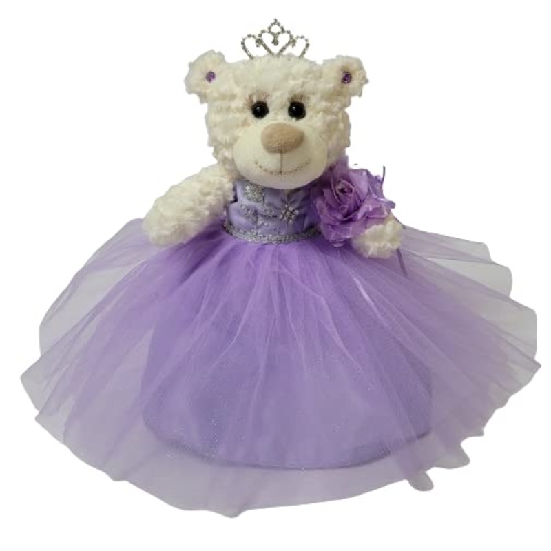 KINNEX COLLECTIONS SINCE 1997 12” Quince Anos Teddy Bear with Dress Embroidery Mis 15 Anos (Centerpiece) ~ B09631-5 (Lavender)
