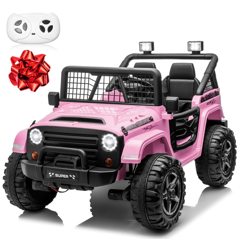 MOEYURO 24V XL Ride on Car with Remote Control, 2 Seater 4WD/2WD Switchable Electric Car for Kids w/20 Inch Wide Seat, Gift Flow