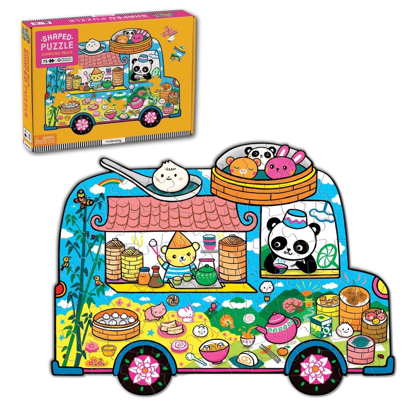 Mudpuppy Dumpling Truck – 75 Piece Unique Truck Shaped Scene Puzzle with Colorful and Fun Illustrations of Dumplings and Baos On